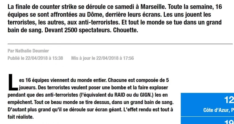 FranceTV : un article effarant sur la finale de la DH Counter Strike