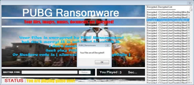 PUBG piraté : Un Malware de type Ransomware bloque vos fichiers