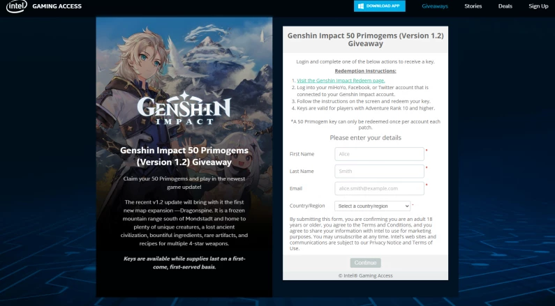 Genshin Impact - 50 Primo-gemmes offertes avec Intel Gaming Access